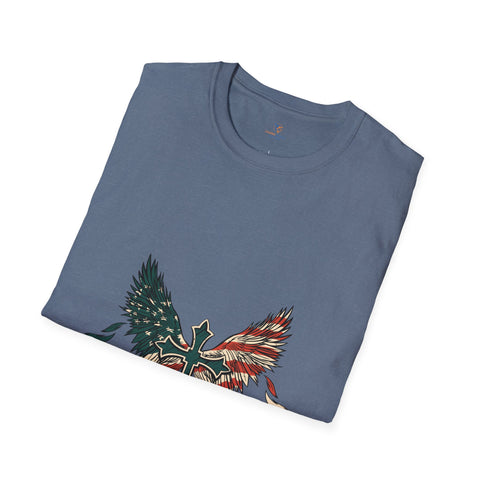 American Flag On Cross Unisex Softstyle T-Shirt