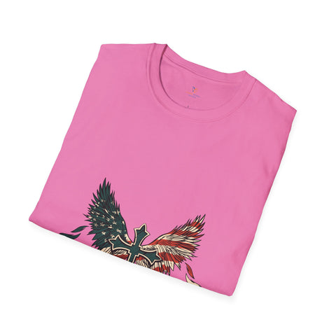 American Flag On Cross Unisex Softstyle T-Shirt