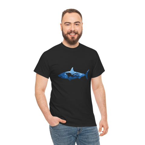 Scuba Diver & Shark Unisex Heavy Cotton Tee