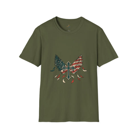 American Flag On Cross Unisex Softstyle T-Shirt