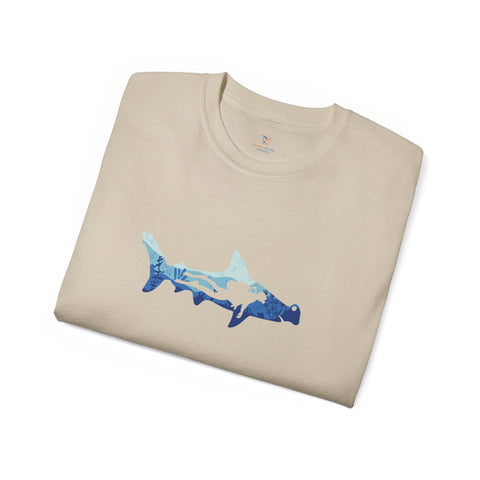 Scuba Diver With Hammerhead Shark Unisex Ultra Cotton Tee