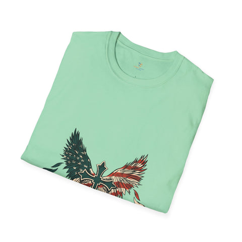 American Flag On Cross Unisex Softstyle T-Shirt