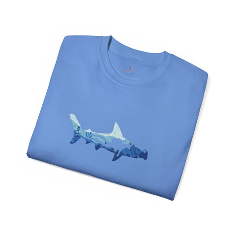 Scuba Diver With Hammerhead Shark Unisex Ultra Cotton Tee