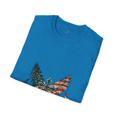 American Flag On Cross Unisex Softstyle T-Shirt