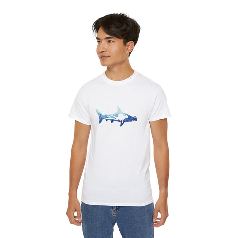 Scuba Diver With Hammerhead Shark Unisex Ultra Cotton Tee