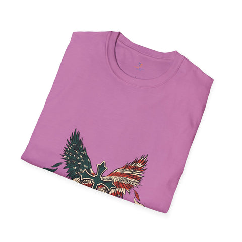 American Flag On Cross Unisex Softstyle T-Shirt