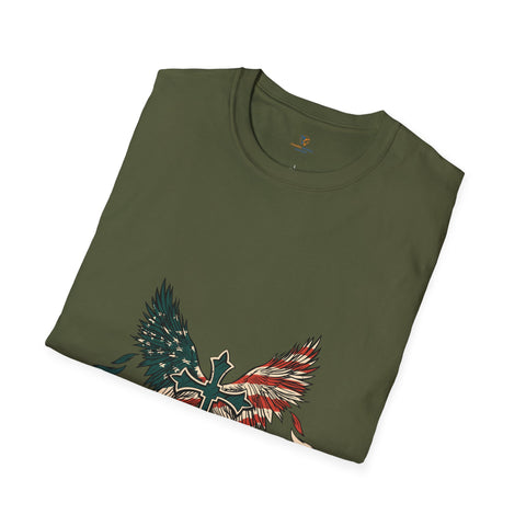 American Flag On Cross Unisex Softstyle T-Shirt