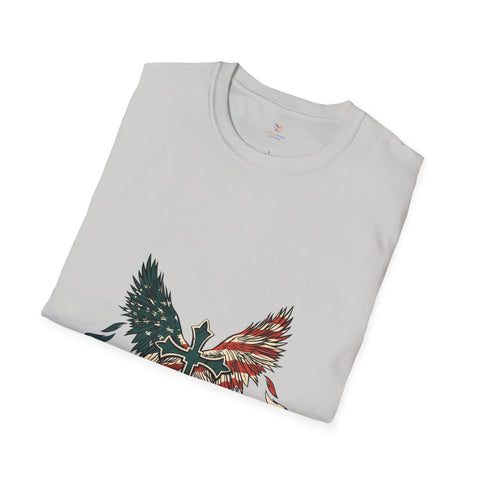 American Flag On Cross Unisex Softstyle T-Shirt