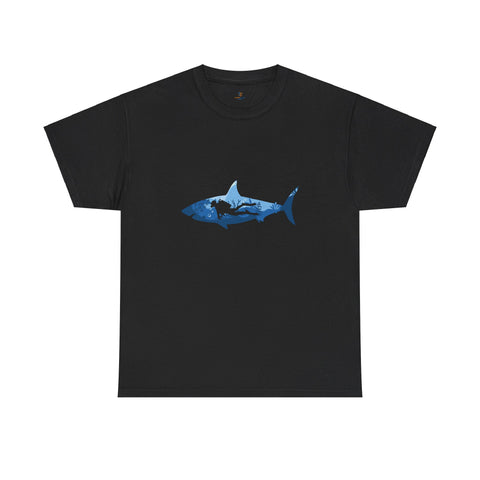 Scuba Diver & Shark Unisex Heavy Cotton Tee